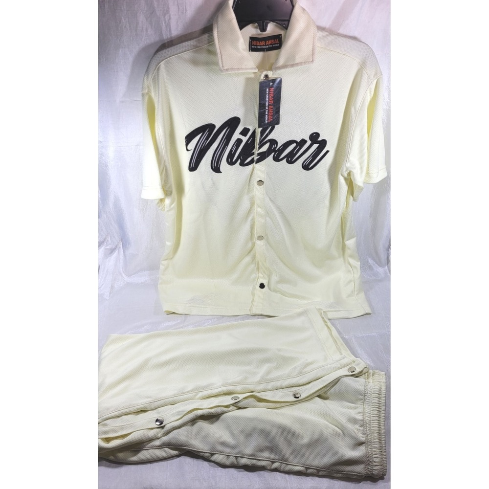 Nibar Ahsal Men's New Creation Streetwear Snapped Shirt & Pants Set - Yellow - S